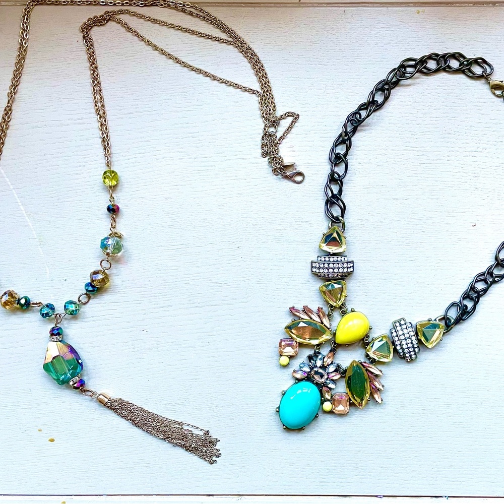 Two jeweled necklaces sold as one.
